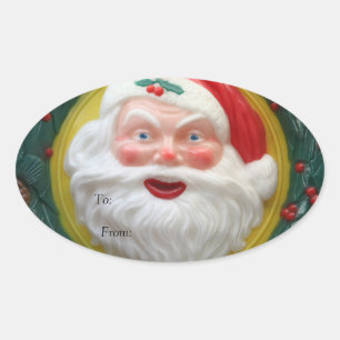 Vintage-Weihnachtsmann-Gesicht Ovaler Aufkleber