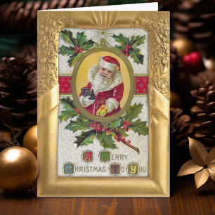 Vintage-Weihnachtsmann-Goldrahmen-Weihnachtskarte Feiertagskarte