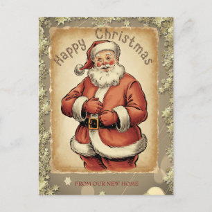 Vintage Weihnachtsmann Goldsterne Ankündigungspostkarte