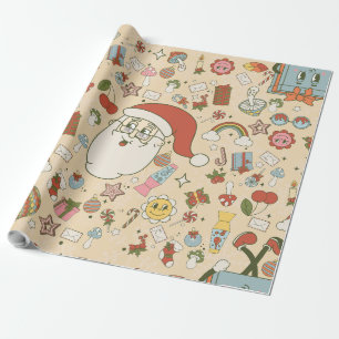 vintage weihnachtsmann hippie groovy weihnachten geschenkpapier