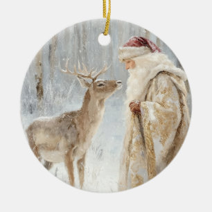 Vintage Weihnachtsmann Hirsch Keramik Ornament