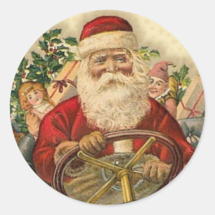 Vintage Weihnachtsmann im Auto: Aufkleber