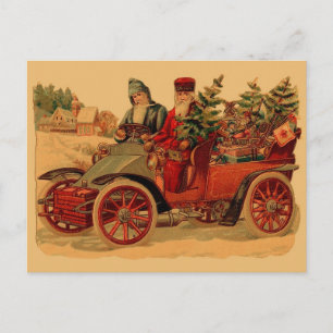 Vintage Weihnachtsmann im Automobil Feiertagspostkarte