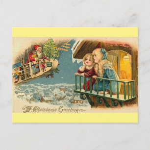 Vintage-Weihnachtsmann im Flugzeugballon Postkarte