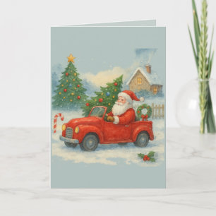 Vintage-Weihnachtsmann im roten Auto Weihnachts-Aq Karte