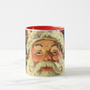 Vintage-Weihnachtsmann im Schlitten mit Spielzeug Tasse