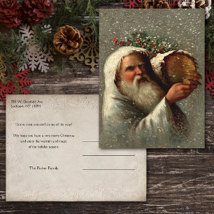 Vintage Weihnachtsmann im Schnee mit Julscheit Postkarte