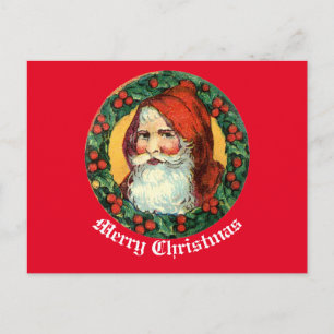 Vintage Weihnachtsmann in Kranz Postkarte