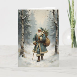 Vintage Weihnachtsmann in schneeländlicher Waldlan Karte