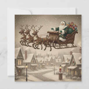 Vintage Weihnachtsmann in seinem Rentier-Schlitten Feiertagskarte