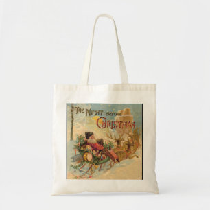 Vintage-Weihnachtsmann in seinem Rentierschlitten- Tragetasche