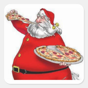 Vintage Weihnachtsmann isst Pizza Quadratischer Aufkleber