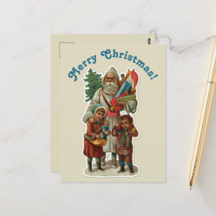 Vintage Weihnachtsmann & Kinder auf Weihnachtseinl Postkarte
