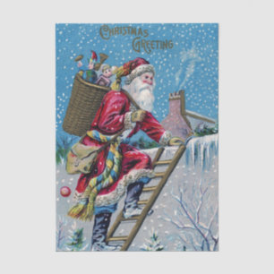 Vintage Weihnachtsmann klettert eine Leiter mit Sp Seidenpapier
