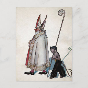 Vintage Weihnachtsmann & Krampus Postkarte