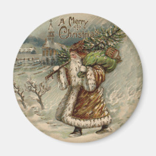 Vintage-Weihnachtsmann-Kunst-Christbaum-Druck Magnet