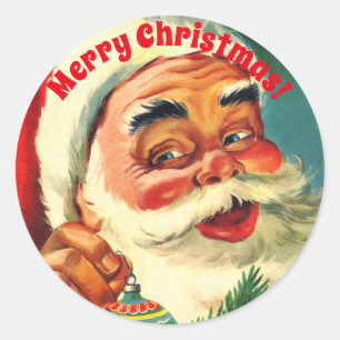 Vintage Weihnachtsmann lächelnd mit Ornament Runder Aufkleber