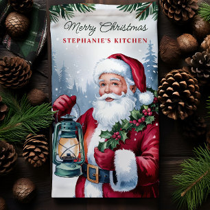 Vintage-Weihnachtsmann-Laterne personalisiertes We Geschirrtuch