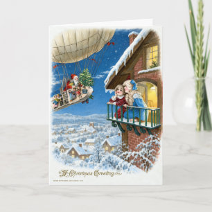Vintage-Weihnachtsmann-Luftschiff viktorianische W Feiertagskarte
