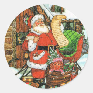 Vintage Weihnachtsmann macht seine Liste der Bösen Runder Aufkleber