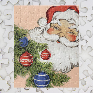 Vintage-Weihnachtsmann mit Baumschmuck Puzzle