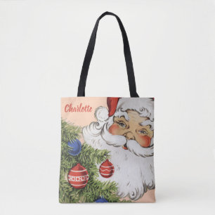 Vintage-Weihnachtsmann mit Baumschmuck Tasche