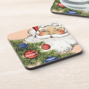 Vintage-Weihnachtsmann mit Baumschmuck Untersetzer