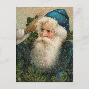 Vintage Weihnachtsmann mit blauem Hut Feiertagspostkarte