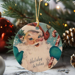 Vintage Weihnachtsmann mit Candy Cane Retro Weihna Keramik Ornament