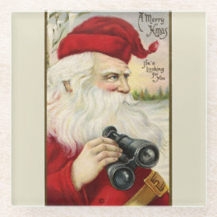 Vintage-Weihnachtsmann mit Fernglas Glasuntersetzer