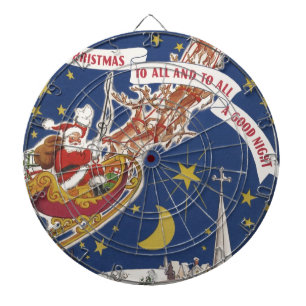 Vintage-Weihnachtsmann mit fliegenden Rentieren Dartscheibe