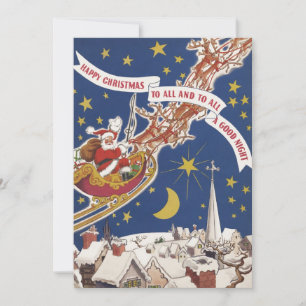 Vintage-Weihnachtsmann mit fliegenden Rentieren Einladung