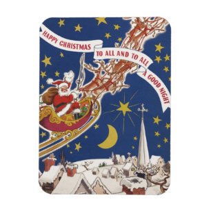 Vintage-Weihnachtsmann mit fliegenden Rentieren Magnet