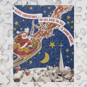 Vintage-Weihnachtsmann mit fliegenden Rentieren Puzzle