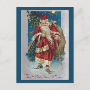 Vintage Weihnachtsmann mit Geschenken Postkarte