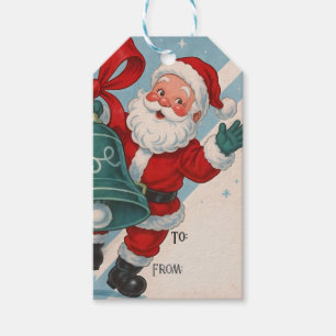 Vintage Weihnachtsmann mit Glocken-Geschenkanhänge Geschenkanhänger