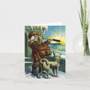 Vintage-Weihnachtsmann mit Husky Danke