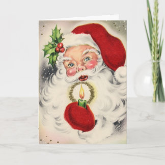 Vintage Weihnachtsmann mit Kerze Feiertagskarte