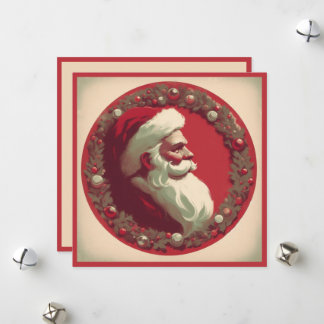 Vintage Weihnachtsmann mit Kranz Feiertagskarte
