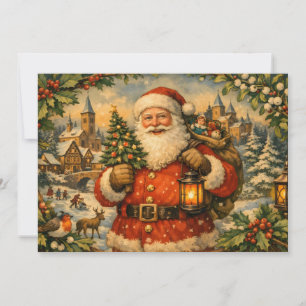 Vintage Weihnachtsmann mit Laterne  Feiertagskarte