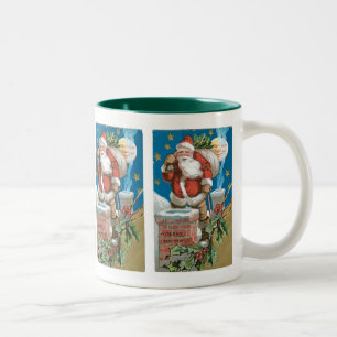 Vintage Weihnachtsmann mit Mond Zweifarbige Tasse