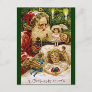 Vintage Weihnachtsmann mit Puppen Feiertagspostkarte