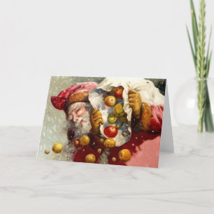 Vintage Weihnachtsmann mit Sack Äpfel Apfel Antik Feiertagskarte