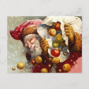 Vintage Weihnachtsmann mit Sack Äpfel Apfel Antik Feiertagspostkarte
