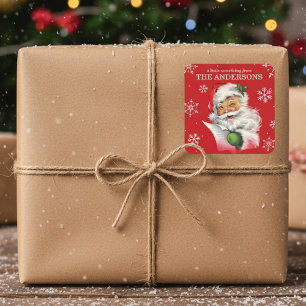 Vintage-Weihnachtsmann mit Schneeflocken, personal Quadratischer Aufkleber