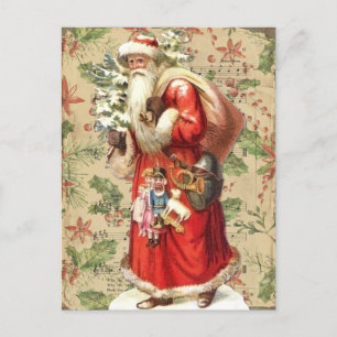 Vintage Weihnachtsmann mit Spielzeug und Weihnacht Postkarte