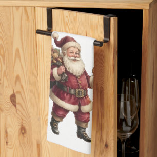 Vintage-Weihnachtsmann mit Spielzeugsack und lecke Geschirrtuch
