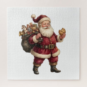Vintage-Weihnachtsmann mit Spielzeugsack und lecke Puzzle