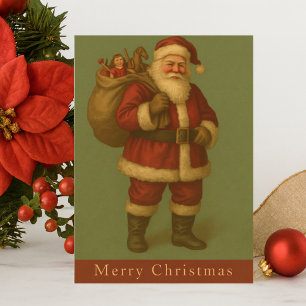Vintage-Weihnachtsmann mit Spielzeugsack Weihnacht Postkarte