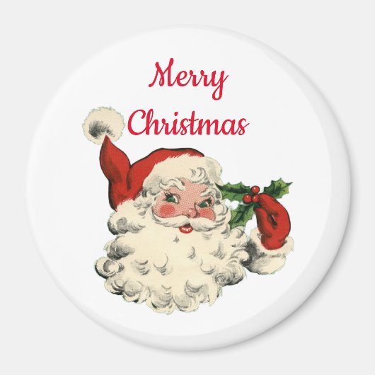 Vintage Weihnachtsmann mit Stechpalme Magnet (Vorne)